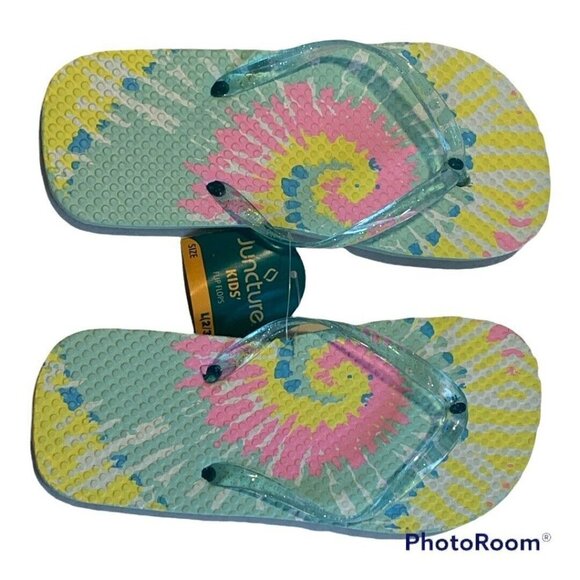 Juncture Kids Flip Flops Thong Sandals Size L 2/3 Outdoor Beach Ty Dye Casual - Picture 2 of 7